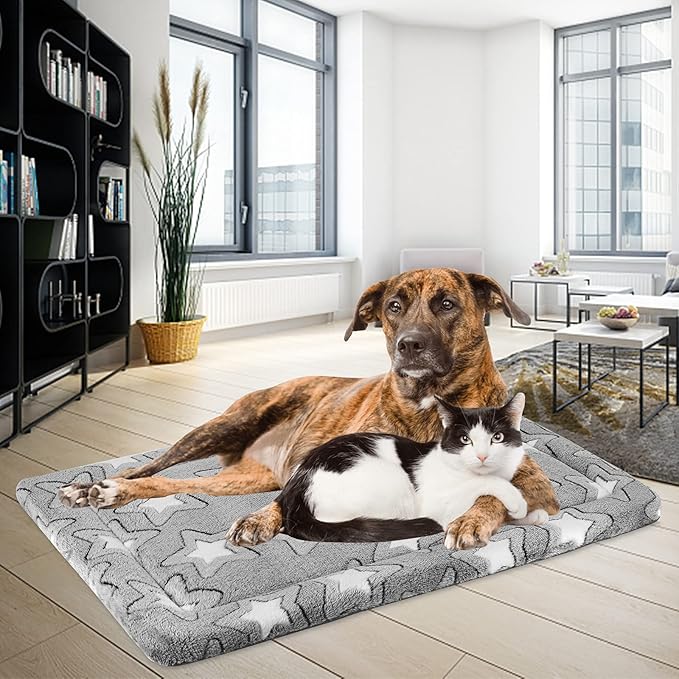 EMPSIGN Dog Crate Pad - Reversible Kennel Mat (Cool & Warm), Machine Washable, Cozy Star Pattern Sleeping Pad for Small Medium Large Dogs, All-Season Pet Bed, Suitable for 54"x37" Dog Crate, Grey