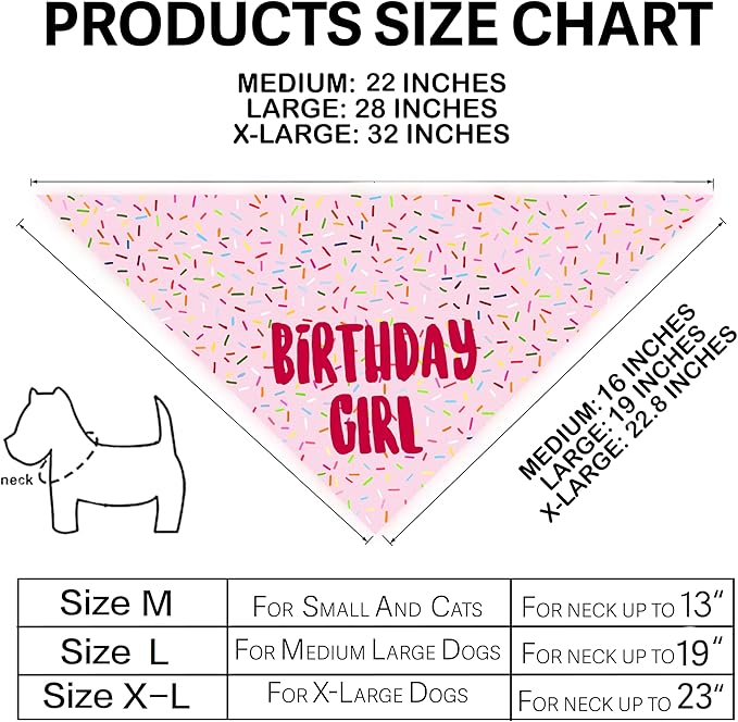 Birthday Girl Dog Bandanas 1 Pack, Pink Dog Scarfs for Girl, HBD Pet Scarves for Birthday Bandanas for Small Medium Dogs (Pink, Small)
