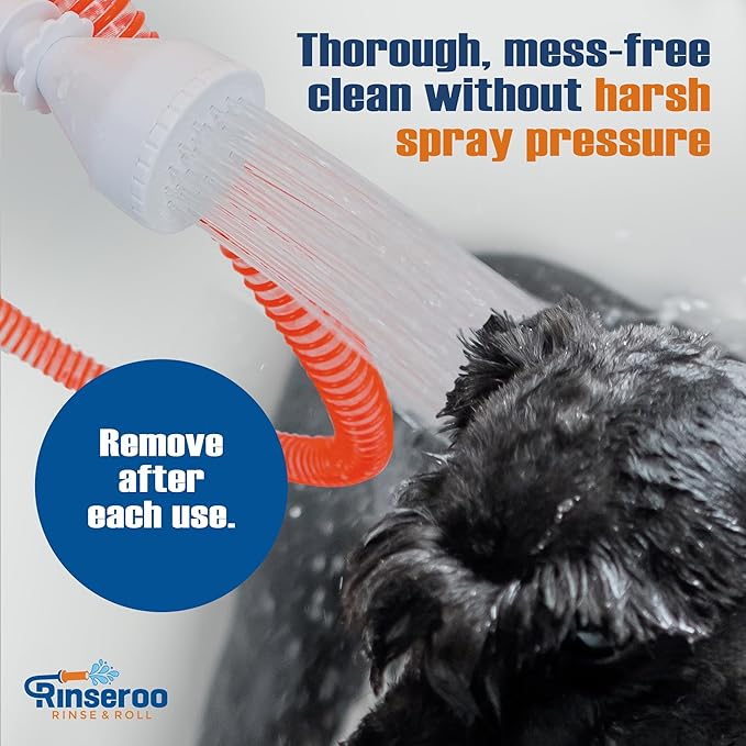 Rinseroo Dog Shower Attachment Hose – Slip-On Pet Sprayer with 6ft Hose – No Tools Handheld Dog Bathing & Grooming Shower Head for Easy Pet Baths, Seniors & RV Use