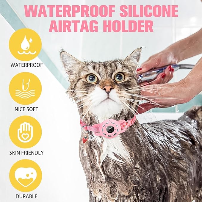 BINGPET AirTag Cat Collar with Bells, Upgraded Safety Elastic Cat Collar with Airtag Cat Collar Holder, Anti-Lost Cat Collars for Girl Boy Cats, Anti-Suffocation Kitty Puppy Collars