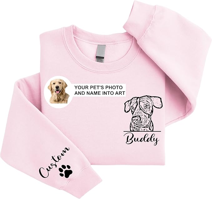 Custom Dog Mom Sweatshirt, Personalized Line Art Portrait Dog Hoodie, Customized Pet Lover Gifts, Custom Outline Pet Gift (Sweatshirt) Natural