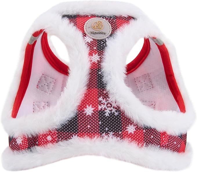 Hipubby Christmas Dog Harness and Leash Set, No Pull Soft Mesh Puppy Harness for Small Medium Dogs, Cats - Step in Reflective Vest Harness for Walking, Training - Plush Red, L