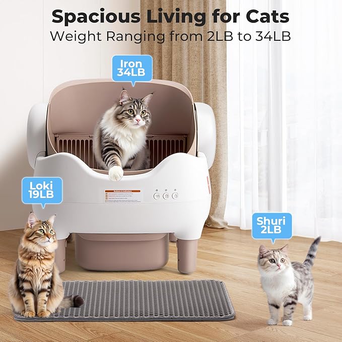 Automatic Litter Box Open Top: Self Cleaning Cat Litter Box Smart with WiFi App Control, Extra Large & Safety Sensors & Odor-Free Waste Disposal