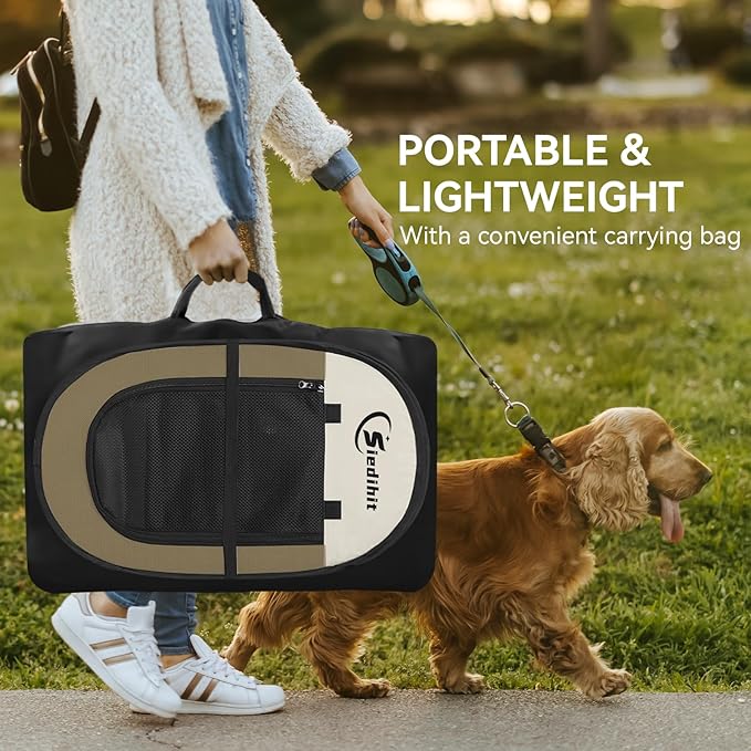 Dog Cat Playpen, Medium Puppy Pet Playpen, Dog Crate Tent Cage Indoor/Outdoor, Portable Pop Up Dogs Kennel Playpen with Carrying Case for Dogs/Cats/Rabbits (Khaki,Medium)