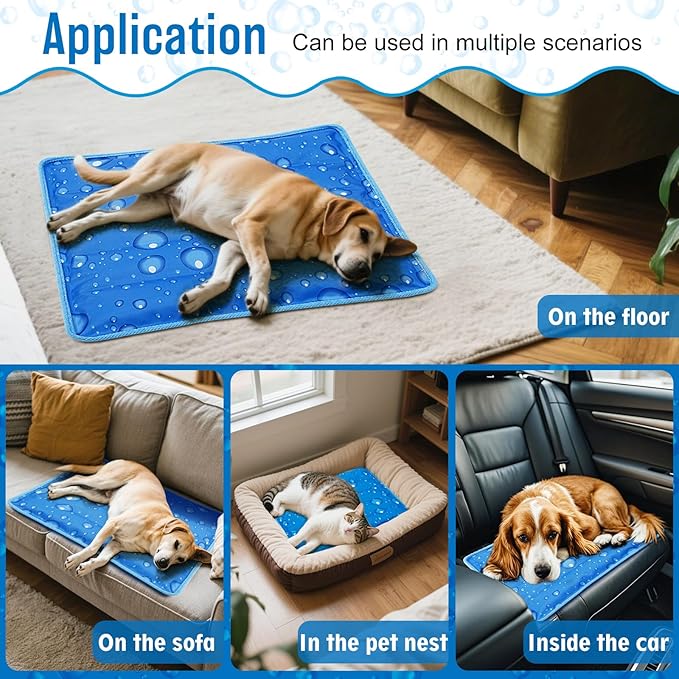 Upgrade Dog Cooling Mat Portable Water Injection Pet Cooling Pad Summer Self Cooling Ice Silk Pet Blanket Washable (Dark Blue, 17.7" Lx23.6 W)