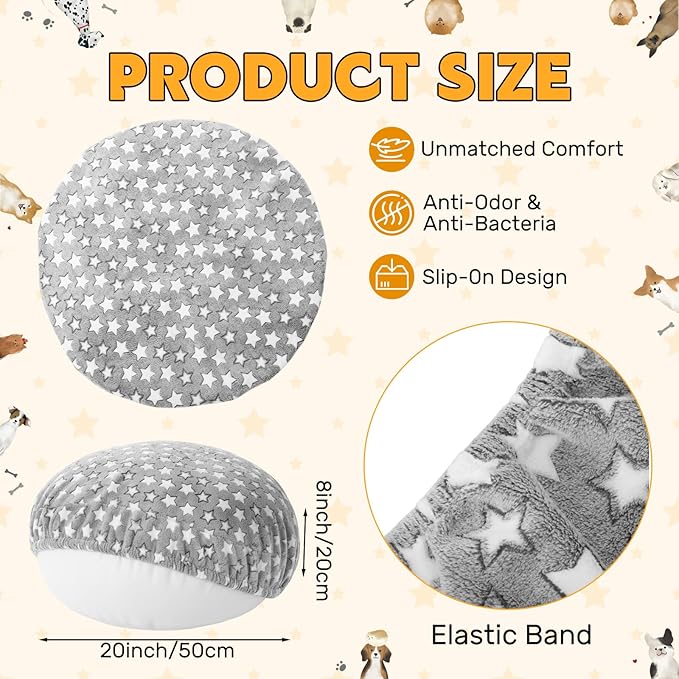 Youyole Small Washable Round Dog & Cat Bed Cover Replacement Waterproof 20 x 20 x 8 in Round Donut Bed Cover for Small Dogs Soft Gray Pet Beds Protector Sheet with Lovely Star Print for Beds Pet Couch