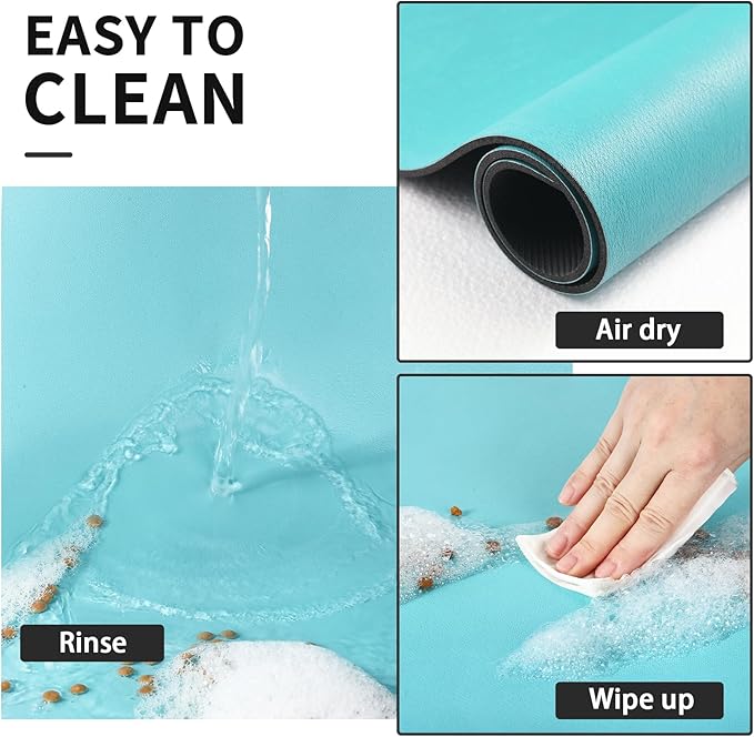 Dog Food Mat - Absorbent Cat Mat for Food and Water, No Stains Pet Feeding Bowl Mat, Easy to Clean Pet Placemats, Quick Dry Dog Water Dispenser Mat for Messy Drinkers | Teal 18"x34"