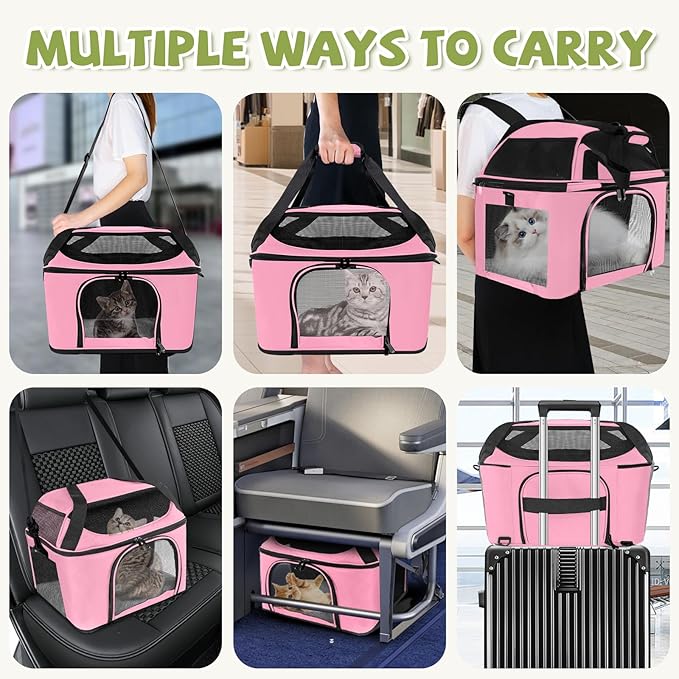Premium Cat Carrier for Pets Up to 20 Lbs, Cat Travel Bag Soft-Sided Backpack Pet Carriers with Padded Shoulder Strap, Dog Carrier for Small Dogs Puppy Carry Airline Approved, Pink