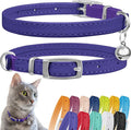 CollarDirect Leather Cat Collar with Bell - Kitten Collar, Small and Big Cat Collar for Boy Cats, Girl Cats with Safety Elastic Strap (Neck Fit 8"-11", Purple)