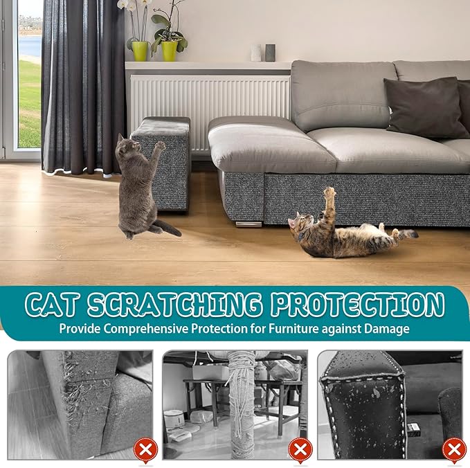 Climbing Cat Scratcher Mat Trimmable Cat Scratching Post Carpet 39.3’’x15.8’’ Self Adhesive Carpet Mat Pad Replacement for Cat Tree Shelves Post Couch Wall Furniture Steps DIY Protector (Dark Gray)