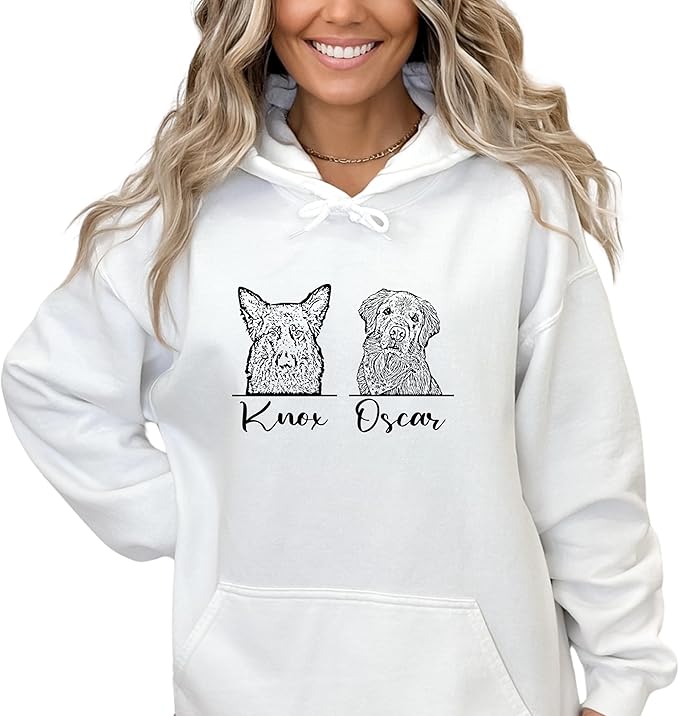 Custom Dog Mom Sweatshirt, Personalized Line Art Portrait Dog Hoodie, Customized Pet Lover Gifts, Custom Outline Pet Gift (Sweatshirt) Natural