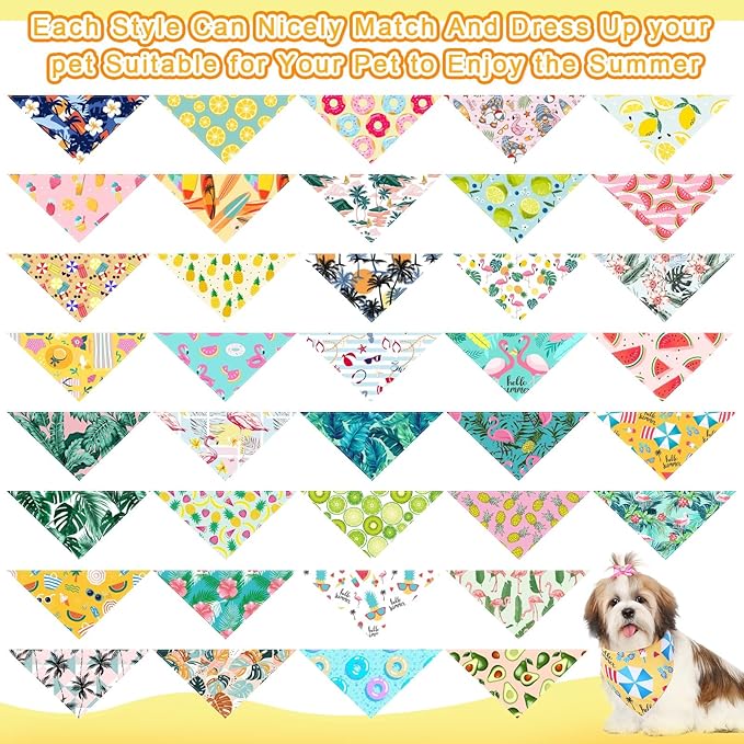 Reginary 120 Packs Dog Bandanas Bulk Dog Scarf Adjustable Holiday Pet Scarf Washable Scarves Triangle Drool Bibs for Cat Pet Costume Supply(Summer Series)