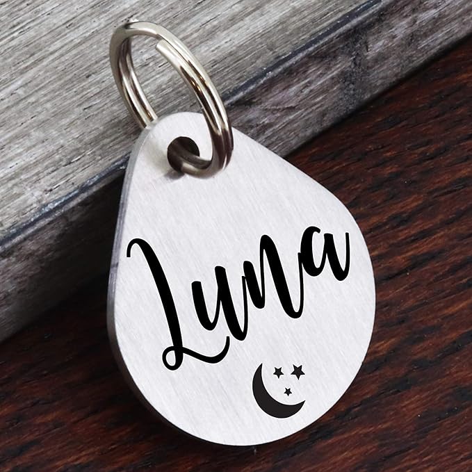 Ultra Joys Dog ID Tag, Custom Dog Tag Personalized Cat Tag, Pet ID Tag, Brushed Stainless Steel Teardrop Dog Tag Silver Medium