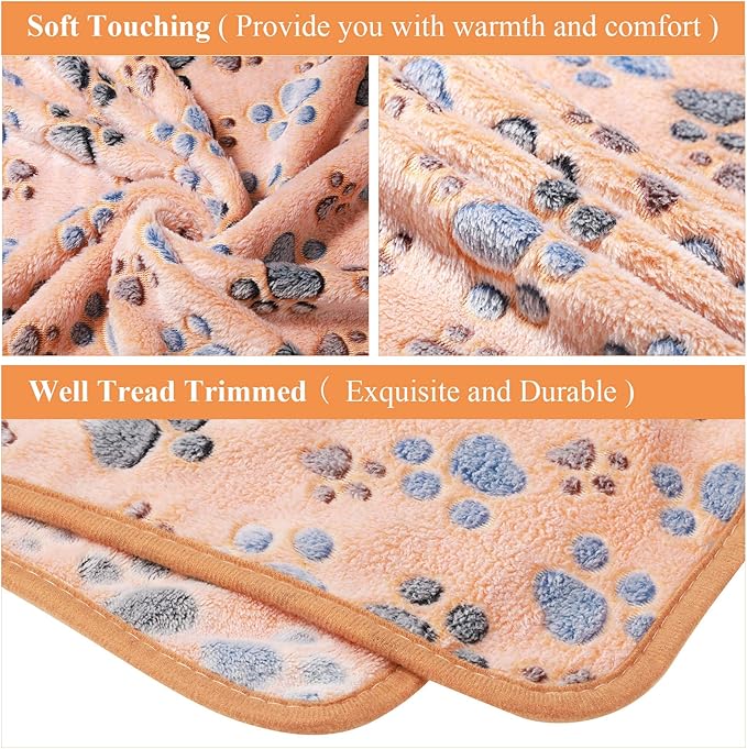 Tatuo 4 Pcs Dog Blanket for Pet Cat Blankets Indoor Puppy Teething Stuff Toys Paw Print Fleece Soft Blanket Sleep Mat for Guinea Pig Cage(White, Coffee, Pink, Purple,X-Large(41 x 30 Inch),Square)
