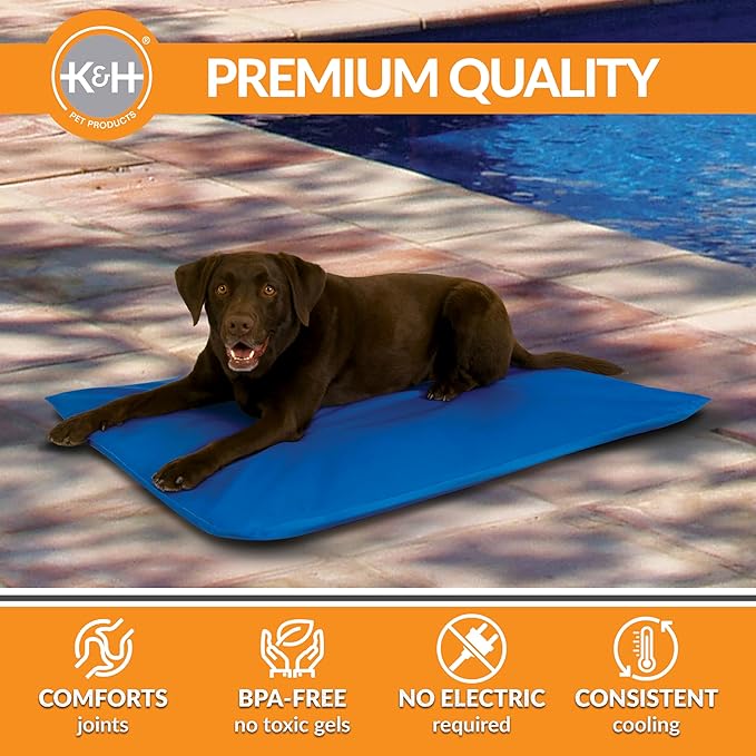 K&H Pet Products Cool Bed III Dog Cooling Mat, Indoor Outdoor Cooling Beds for Large Dogs, Chilling Pet Pad for in Home, Outdoor Houses, Crates, Yards, Porches - Large 44 X 32in Chill Blue