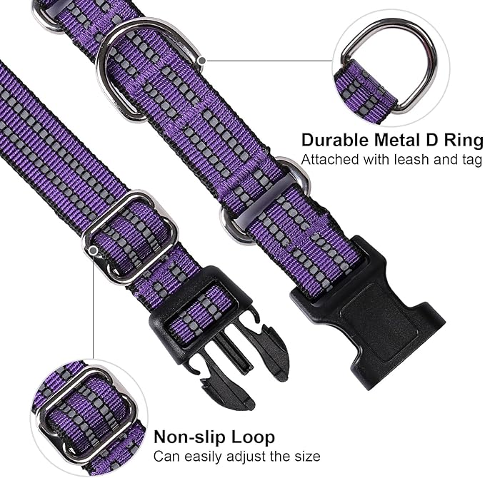Martingale Dog Collar, Adjustable Nylon Reflective Collar with Buckle No Pull Dog Collar for Small Medium Large Dogs (Purple M)