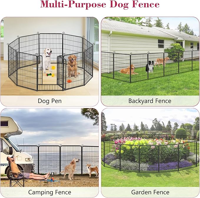 Dog Playpen 40 inch Dog Fence for Outdoor Indoor Use Heavy Duty Metal Dog Pen for Large Dogs, Rustproof Pet Playpen Portable Pet Fence Outdoor for Yard, RV Camping, Customizable, 34 Panels