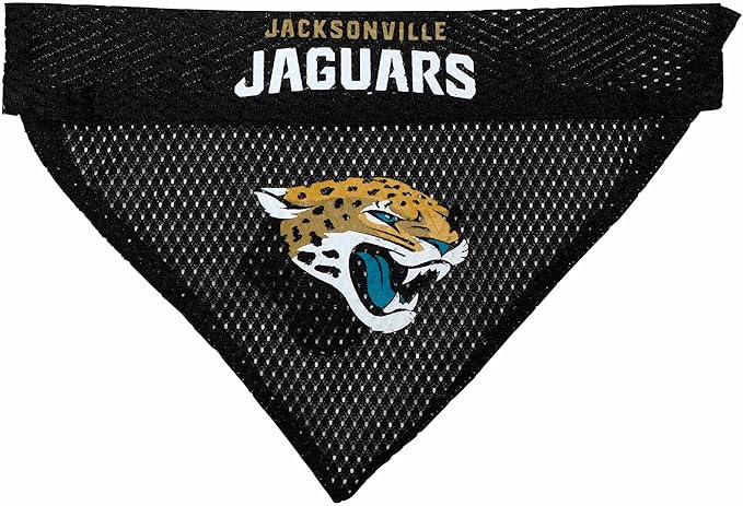 Pets First NFL DOG BANDANA - JACKSONVILLE JAGUARS REVERSIBLE PET BANDANA. 2 Sided Sports Bandana with a PREMIUM Embroidery TEAM LOGO, Small/Medium. - 2 Sizes & 32 NFL Teams available
