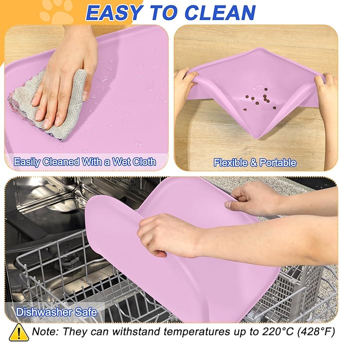 Silicone Pet Feeding Mat with Raised Edge for Food and Water, Dog Bowl Mats, Cat Bowls Placemat with High Lip for Floor Waterproof, Rubber Tray for Cats and Dogs 19 x 12 x0.7 Light Pink