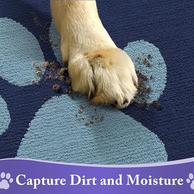 Buganda Dog Door Mat for Muddy Paws, Absorbent Dirt Trapper Non Slip Indoor Doormats, Washable Low-Profile Mat for Mud Dogs, Entryway Carpet for Inside Floor (36x24 Inches, Dark Blue)