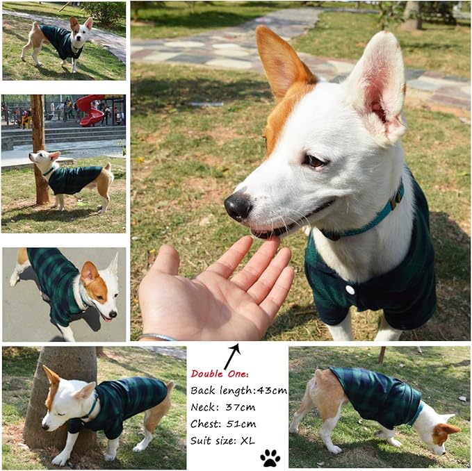 Koneseve Dog Shirt, Pet Plaid Clothes Shirt T-Shirt, Sweater Bottoming Shirt for Small Dog Cat Puppy Grid Adorable Wearing Stylish Cozy Halloween,Christmas Costumes (Green;S/Small)