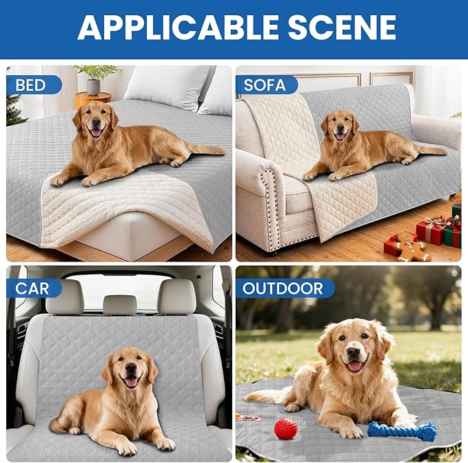 Waterproof Dog Bed Cover, Non-Slip Dog Blanket for Couch, Couch Covers for Dogs Washable, Pet Blanket for Furniture, Pet Bed Mat for Sofa, Car, Pet Supplies (82x120 Inch, Light Grey)