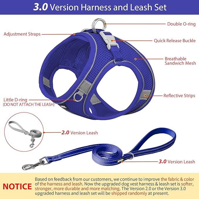 AIITLE Step in Dog Harness and Leash Set - No Pull Escape Proof Vest Harnesses with Soft Mesh and Reflective Bands, Adjustable Pet Outdoor Harnesses for Small and Medium Dogs Royal Blue M