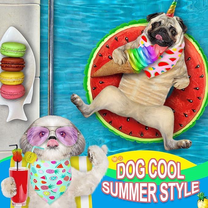 Eccliy 30 Pack Summer Fruit Dog Bandanas Bulk Soft Triangle Dog Scarfs Polyester Bandana Pet Costume Cute Scarf Bibs with Flowers Patterns for Small Medium Large