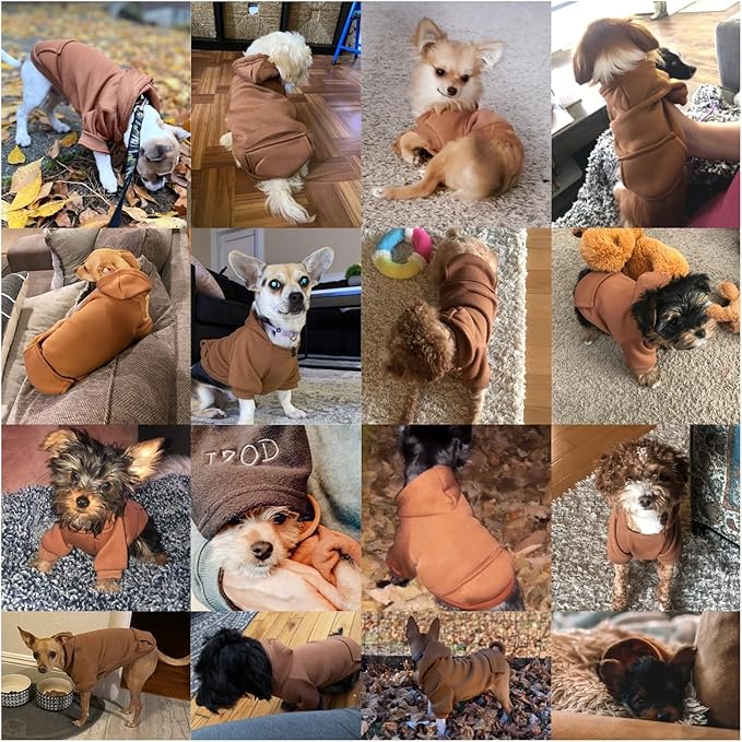 Jecikelon Winter Dog Hoodie Sweatshirts with Pockets Warm Dog Clothes for Small Dogs Chihuahua Coat Clothing Puppy Cat Custume (Coffee, Small)