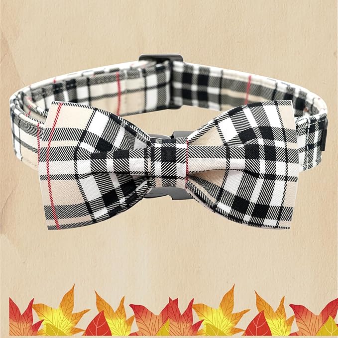 Dog Collar, Bow Dog Collar Plaid Pet Collar Dog Cute Pet Bow Soft Girl or Boy Dog Collars with Metal Buckle Adjustable Collar for Small Puppy