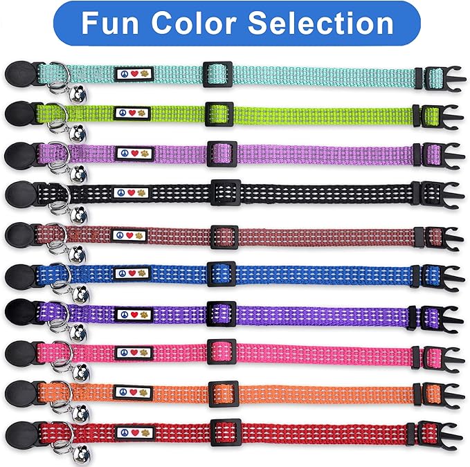 Pawtitas Reflective Purple Cat Collar with Safety Buckle and Removable Bell for Kitten and Cats Orchid