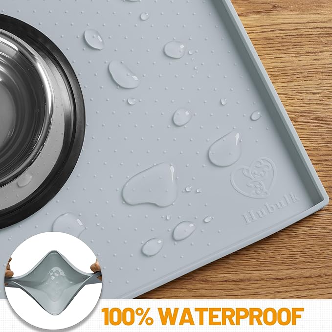 Hubulk Dog Feeding Mat,100% Waterproof Food Grade Silicone Pet Food and Water Bowl Placemat,Dishwasher, High Raised Edge to Prevent Spills,Nonslip Tray to Stop Messes on Floor（24"x16"x0.5", Mist）