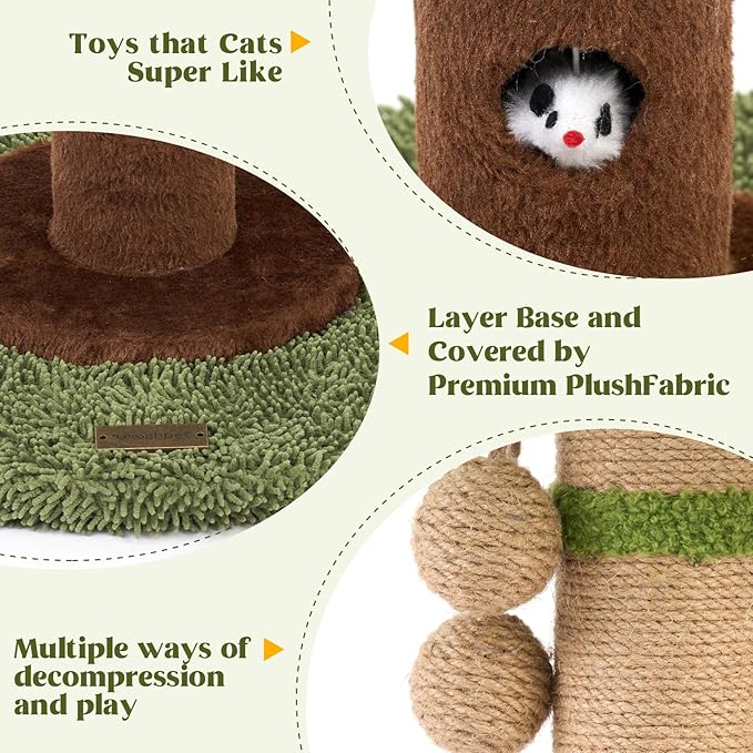 Cat Scratching Post for Indoor Cats and Kitten - 35.43" Tall Cat Scratching Post with Sisal Rope,Palm Tree Cat Scratch Post with Hanging Ball (35.4-Green, 35.4in)