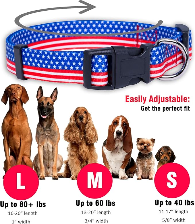 Native Pup American Flag Dog Collar- Red White and Blue- Patriotic Collars for 4th of July, USA- Adjustable Small, Medium, Large Breed Dogs (Small, Flag II)