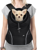 YUDODO Dog Front Carrier Backpack, Adjustable Breathable Pet Carrier for Small Dogs, Ventilated Puppy Back Pack with Safety Belt, Lightweight Doggy Backpack for Hiking Outdoor(Jet Black, L)