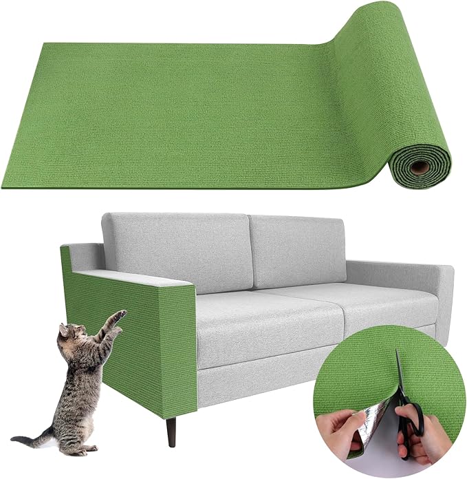 Climbing Cat Scratcher Mat Trimmable Cat Scratching Post Carpet 157.4’’x15.8’’ Self Adhesive Carpet Mat Pad Replacement for Cat Tree Shelves Post Couch Wall Furniture Steps DIY Protector (Green)