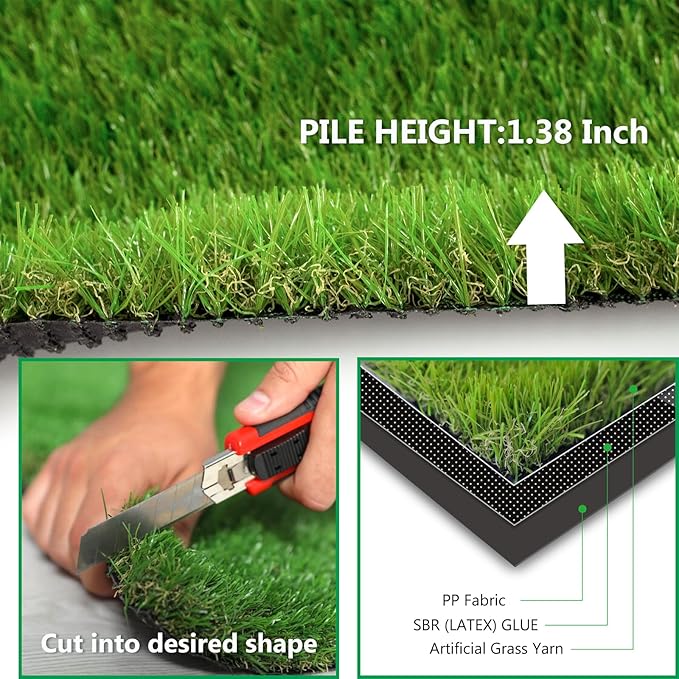 Artificial Grass Rug Outdoor Indoor 3FTX97FT Fake Grass Carpet Green Synthetic Grass Pet Turf Realistic Faux Grass Rug with Drain Holes for Garden Lawn Landscape Balcony Home Decor Patio