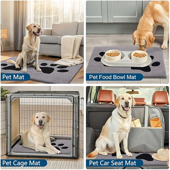 Buganda Dog Door Mat for Muddy Paws, Absorbent Dirt Trapper Washable Indoor Doormats, Non Slip Low-Profile Mud Mat for Dogs, Front Entrance Doormat for Inside Floor (47x32 Inches, Grey)