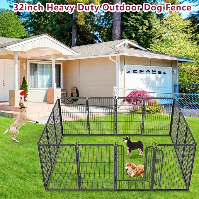 Dog Playpen Outdoor Dog Fence for Yard, 32inch 24 Panels Dog Pens Outside Anti-Rust Pet Playpen Exercise Pen with Lock for Large Medium Pets, Portable Pet Fence for Yard RV Camping
