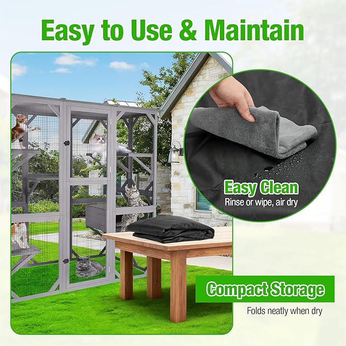 Kingling Outdoor Cat House Cover Weatherproof, Thermal Covers for Outdoor Cat House Catio Cat Cage Cover Winter for Large Cat Catio 4 Tiers Pet Enclosures House (Cover Only)- 77 "L x 36 "W x 70 "H