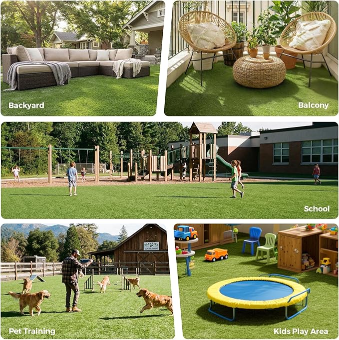 Artificial Grass Rug Indoor Outdoor, 7.7 x 8.7FT Faux Grass Turf with Drainage Holes, Realistic Artificial Lawn Rug Dog Pets Mat, Turf Carpet for Garden Lawn Landscape Balcony Patio Backyard Decor