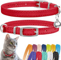 CollarDirect Leather Cat Collar, Cat Safety Collar with Elastic Strap, Kitten Collar with Bell Black Blue Red Orange Lime Green (6-7 Inch, Red)