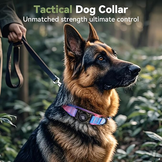 2026 Upgrade Waterproof AirTag Dog Collar, Military Tactical Dog Collar with AirTag Holder, Comfortable Control Handle and Metal Buckle, GPS Dog Collar Holder for Medium to Large Dogs (Snow Cone,L)