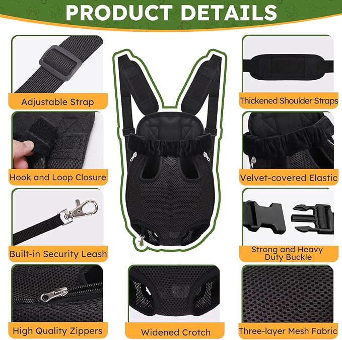 Pet Carrier Backpack, Hands-Free Adjustable Dog Front Carrier Legs Out & Easy-Fit Dog Backpack Carrier for Hiking Camping Traveling Cycling for Small Dogs and Rabbits (Medium, Black)