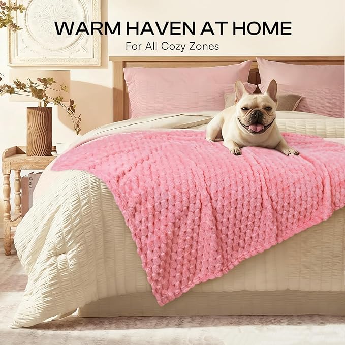 Luciphia Soft 300GSM Fleece Pet Blanket for Small Medium Large Dogs Washable 3D Textured Flannel Cat Puppy Decorative Furniture Protector Throw Durable Pink, M(30''x20'')