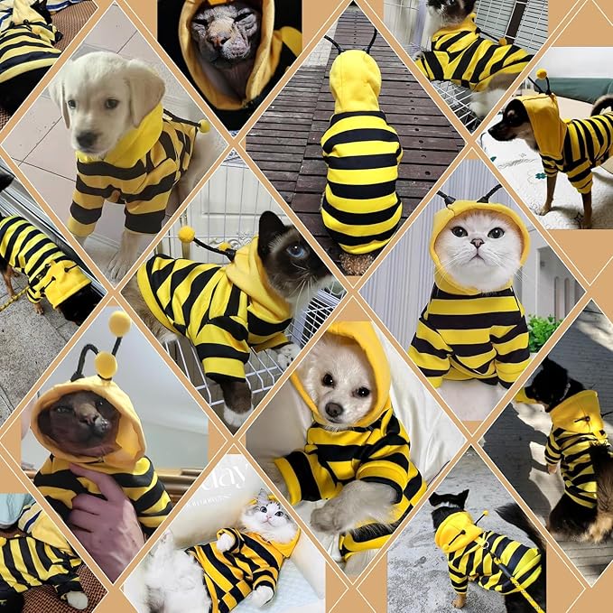 DENTRUN Sphynx Hairless Cats Costume Funny Bee Warm Winter Sweater Cute Pullover Kitten Shirts Breathable Cat Leisure Wear Turtleneck Vest Adorable Cat's Clothes Jacket Pajamas Jumpsuit, XS