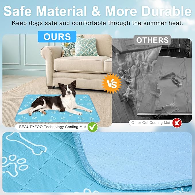 BEAUTYZOO Upgraded Dog Self Cooling Mat Ice Silk Chill Pads for Small Medium Large Dogs Q-MAX＞0.43- Summer Reusable Pet Training Pad - Absorbent Non-Slip Cool Mat for Kennels, Crates, Beds, 28" x 47"