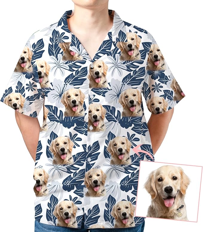 DILYPOD Custom Hawaiian Shirt with Face, Personalized Button Down Hawaiian Shirts for Men, Women, Photo Hawaiians Shirt