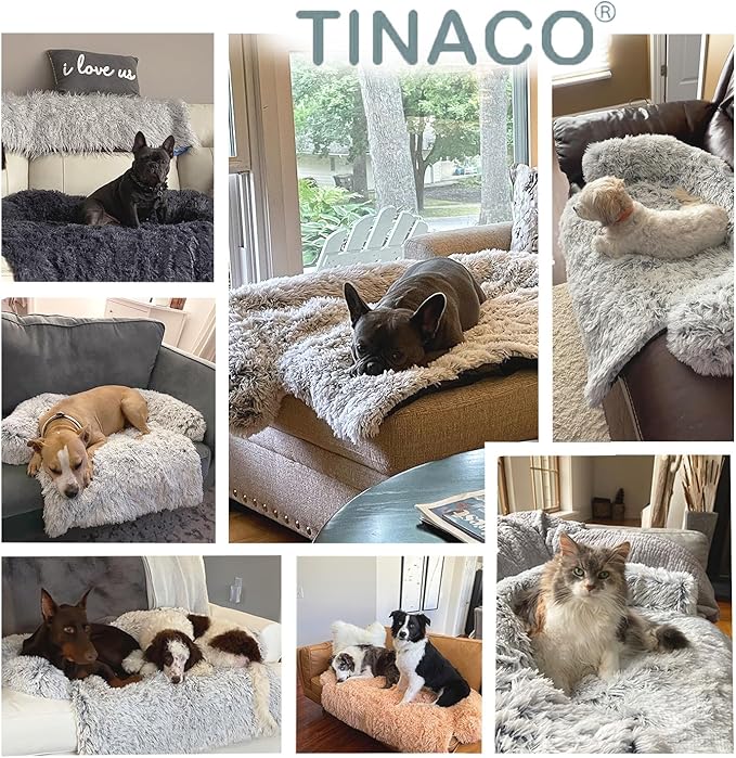 Tinaco Luxurious Calming Dogs/Cats Bed Mats, Dog Pad Washable Removable Couch Cover, Plush Long Fur Mat for Pets, Waterproof Lining, Perfect for Small, Medium and Large Dogs and Cats (Beige, 59"x39")