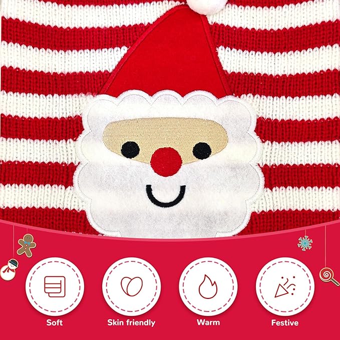 Dog Christmas Sweater Xmas Pet Clothes Cute Striped Santa Claus Costume Holiday Puppy Cat Jumpers Outfits New Year Gifts for Small Medium Large Dogs (S, Red White Stripe Santa Claus)